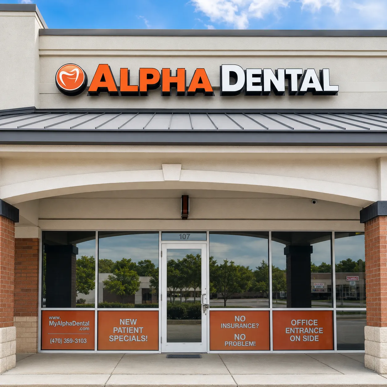 The Alpha Dental storefront on Atlanta Highway in Alpharetta